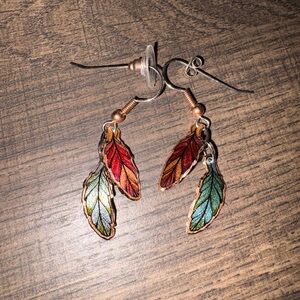 Feather Cooper Pink and Blue Dangle Earrings Pocahontas
